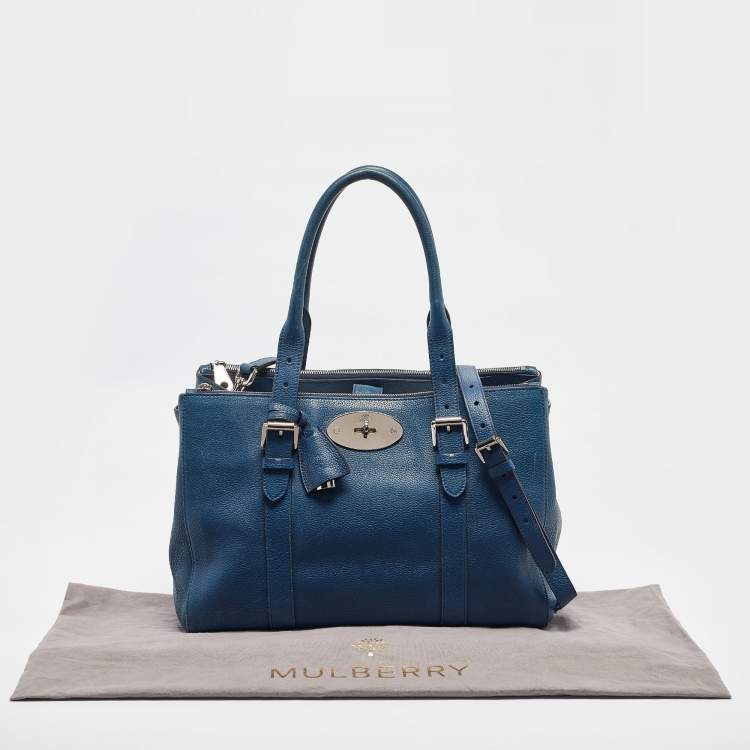 Pre Owned Mulberry Blue Leather Bayswater Double Zip Tote