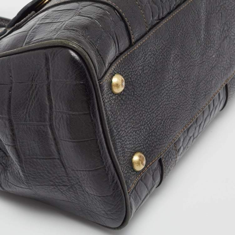 Pre Owned Mulberry Black Croc Embossed Leather Small Bayswater Satchel
