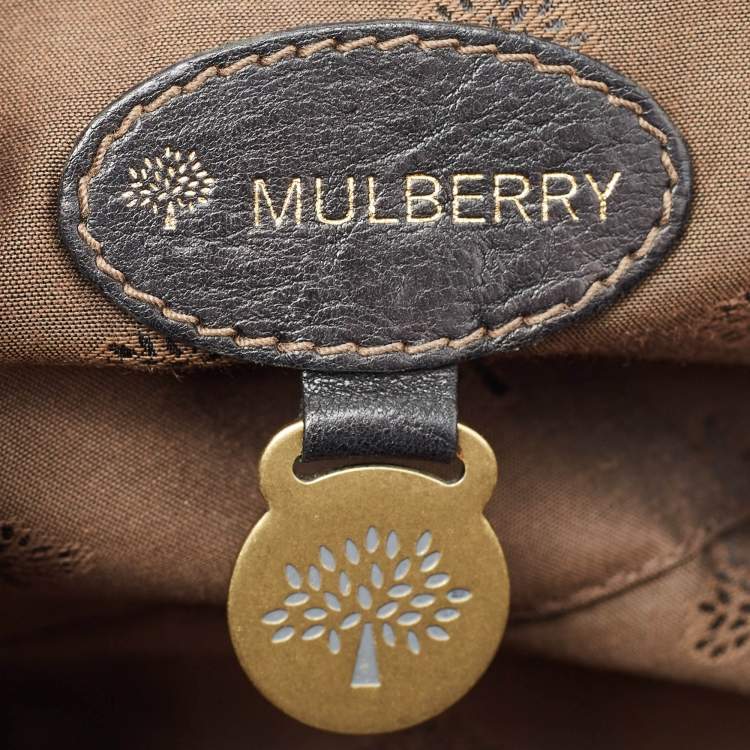 Pre Owned Mulberry Black Croc Embossed Leather Small Bayswater Satchel