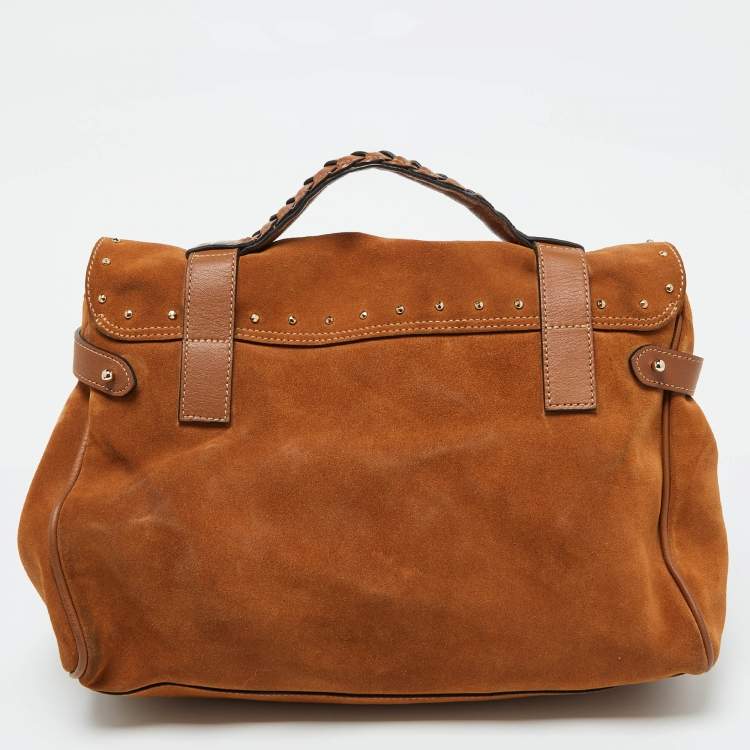 Pre Owned Mulberry Brown Nubuck and Leather Studded Tassel Alexa Satchel