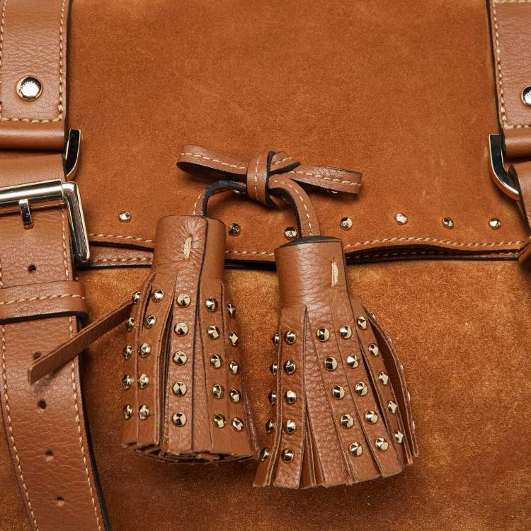 Pre Owned Mulberry Brown Nubuck and Leather Studded Tassel Alexa Satchel