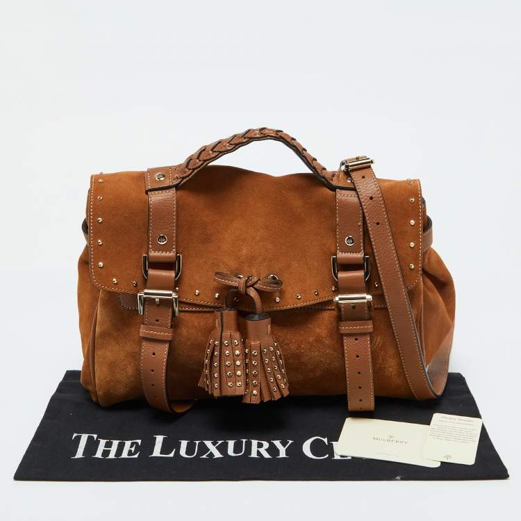 Pre Owned Mulberry Brown Nubuck and Leather Studded Tassel Alexa Satchel
