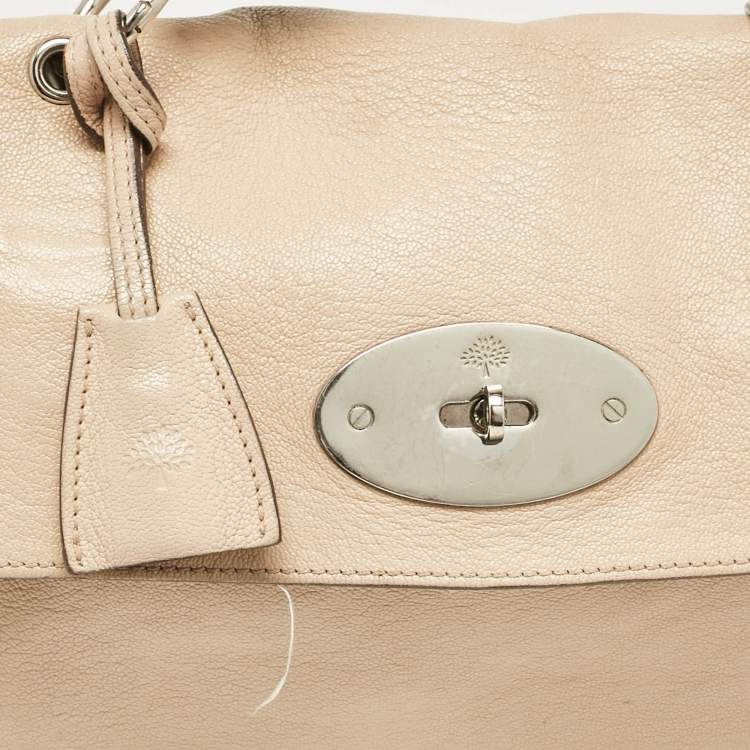 Pre Owned Mulberry Beige Leather Postman Lock Top Handle Bag