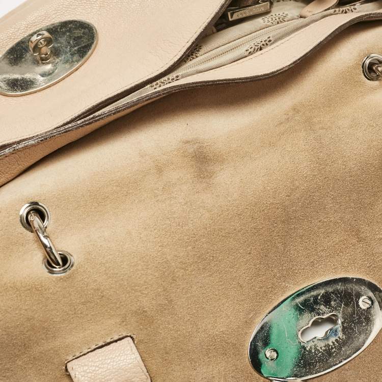 Pre Owned Mulberry Beige Leather Postman Lock Top Handle Bag