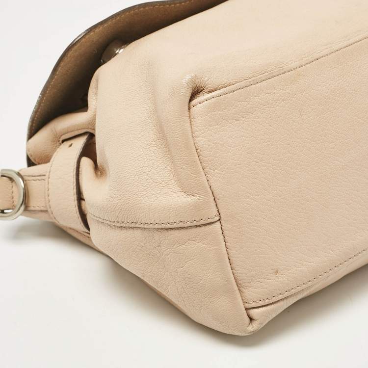 Pre Owned Mulberry Beige Leather Postman Lock Top Handle Bag