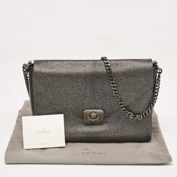 Pre Owned Mulberry Black/Metallic Leather Delphie Duo Chain Shoulder Bag