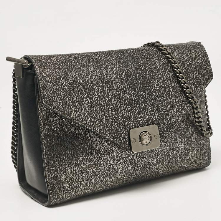 Pre Owned Mulberry Black/Metallic Leather Delphie Duo Chain Shoulder Bag