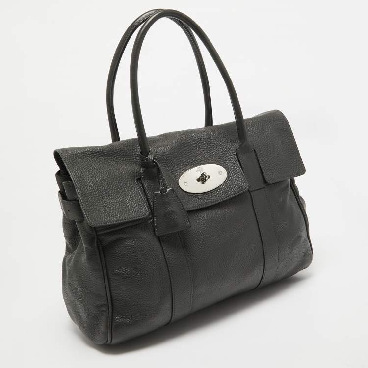 Pre Owned Mulberry Dark Grey Leather Bayswater Satchel