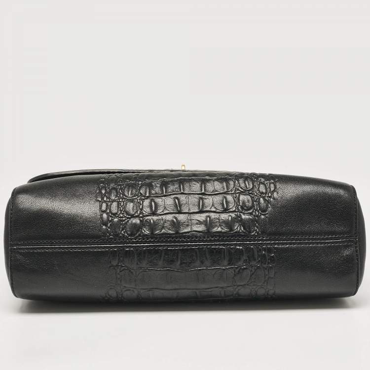 Pre Owned Mulberry Black Croc Embossed Leather and Leather Medium Lily Shoulder Bag