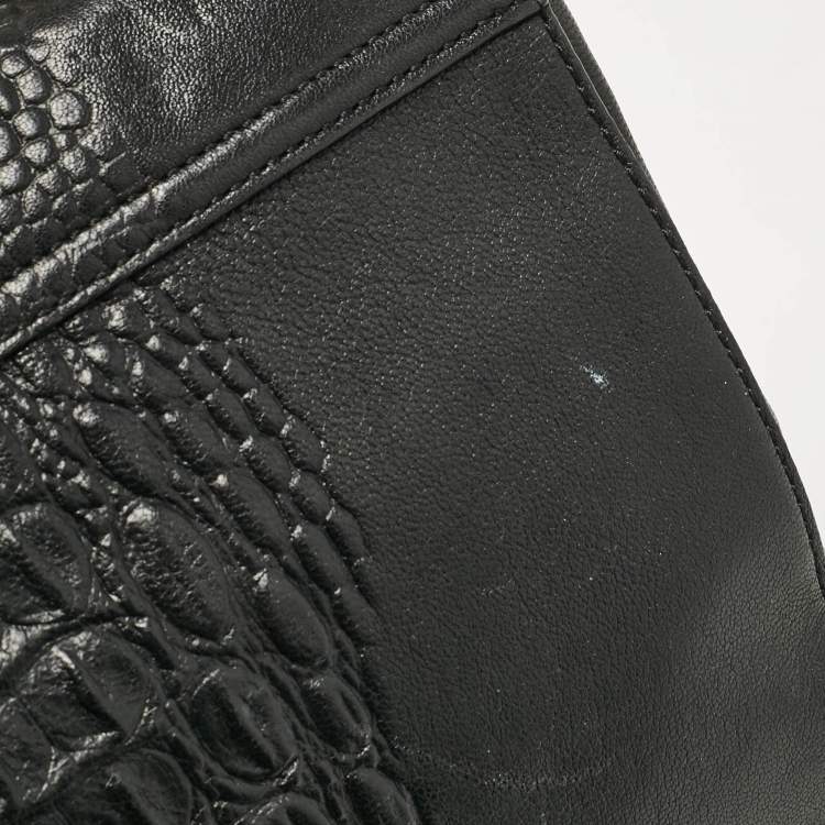 Pre Owned Mulberry Black Croc Embossed Leather and Leather Medium Lily Shoulder Bag