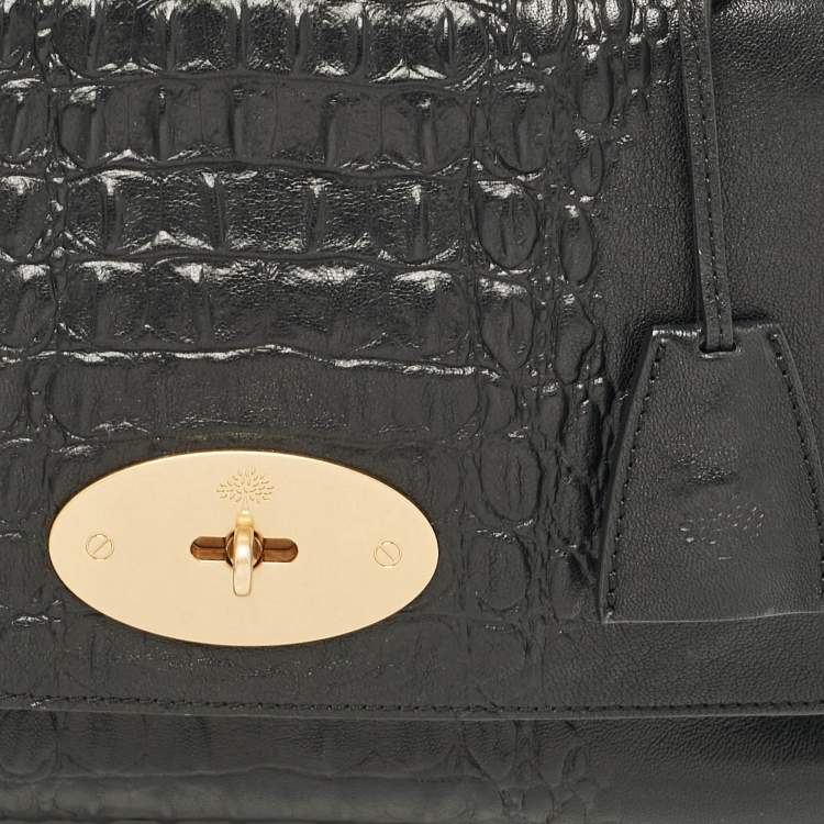 Pre Owned Mulberry Black Croc Embossed Leather and Leather Medium Lily Shoulder Bag