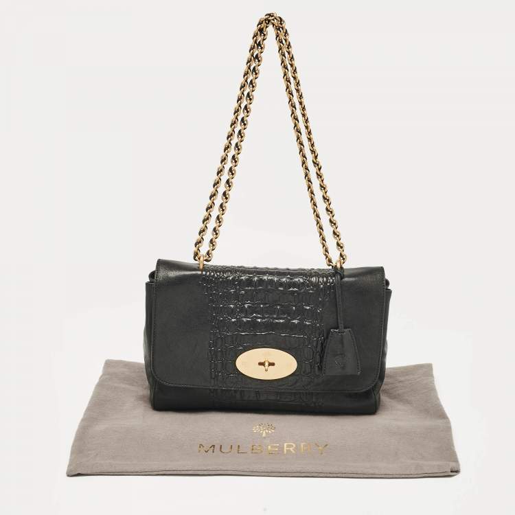 Pre Owned Mulberry Black Croc Embossed Leather and Leather Medium Lily Shoulder Bag