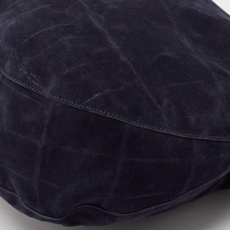 Pre Owned Mulberry Navy Blue Leather and Croc Embossed Suede Daria Hobo