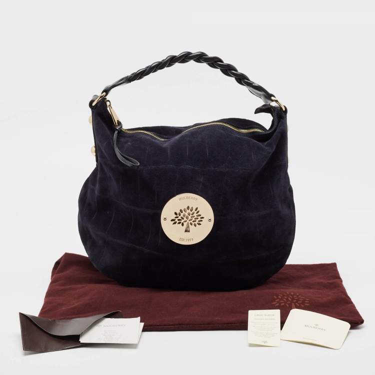 Pre Owned Mulberry Navy Blue Leather and Croc Embossed Suede Daria Hobo