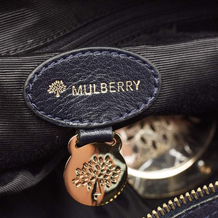Pre Owned Mulberry Navy Blue Leather and Croc Embossed Suede Daria Hobo