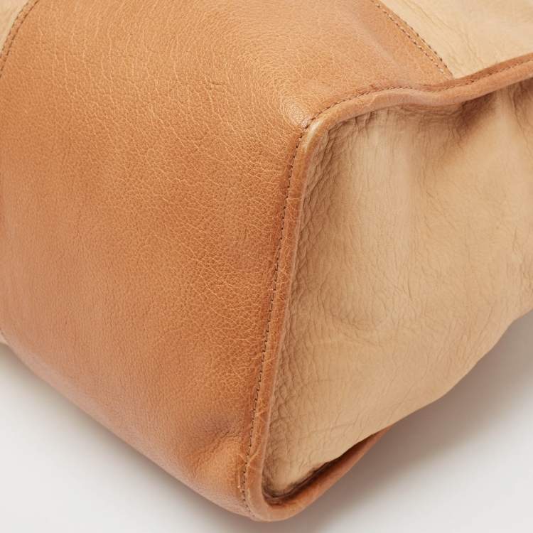 Pre Owned Mulberry Two Tone Beige Leather Taylor Top Handle Bag