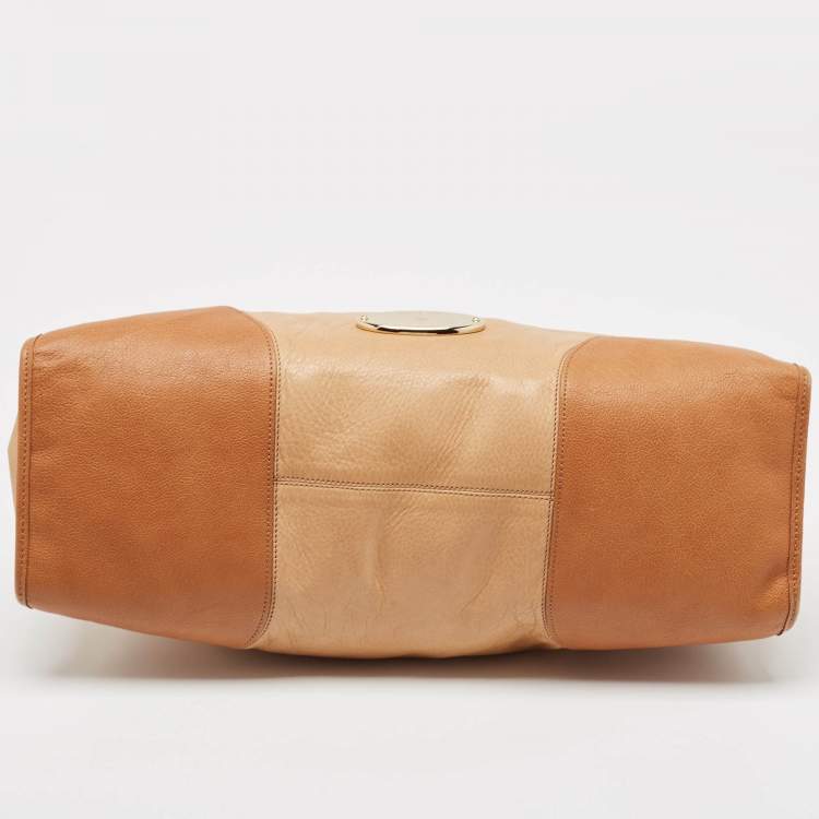 Pre Owned Mulberry Two Tone Beige Leather Taylor Top Handle Bag