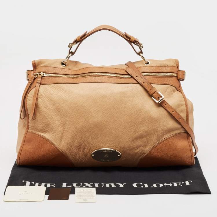 Pre Owned Mulberry Two Tone Beige Leather Taylor Top Handle Bag