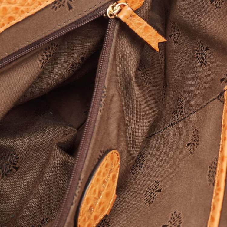 Pre Owned Mulberry Orange Grained Leather Polly Push Lock Top Handle Bag