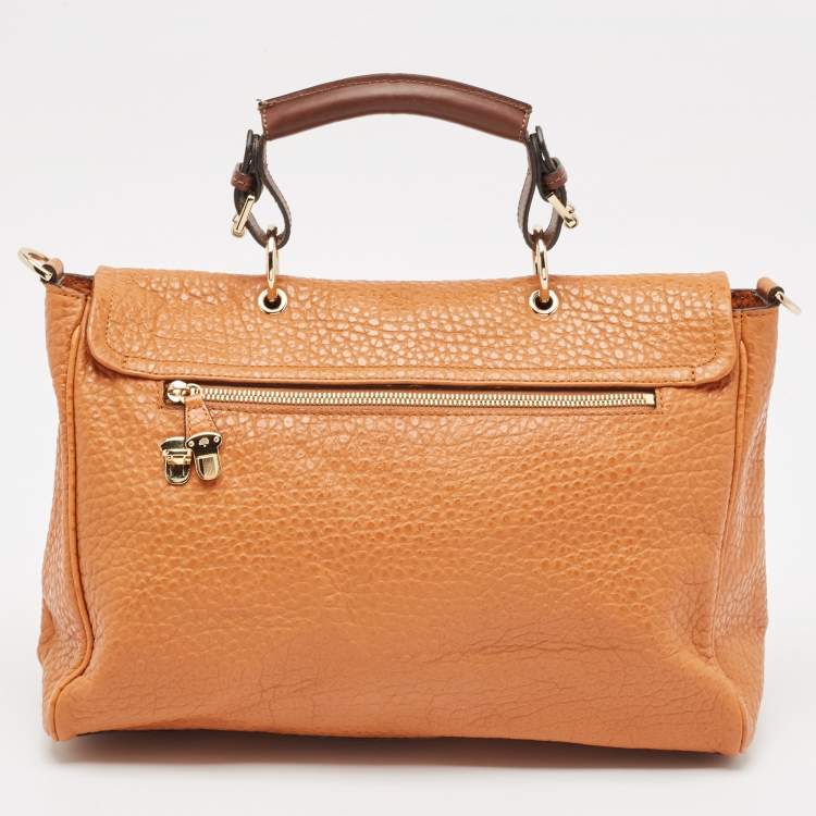 Pre Owned Mulberry Orange Grained Leather Polly Push Lock Top Handle Bag