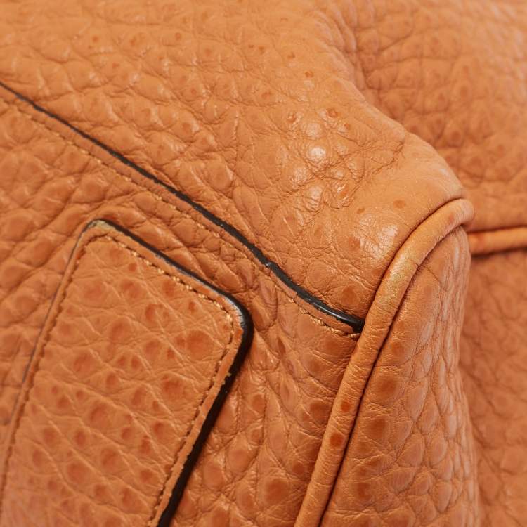 Pre Owned Mulberry Orange Grained Leather Polly Push Lock Top Handle Bag