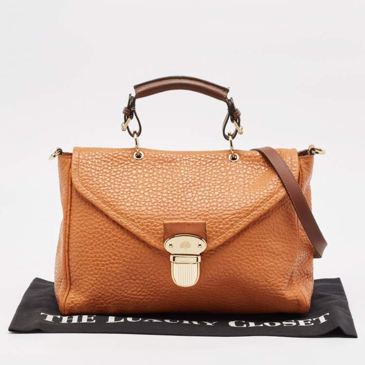 Pre Owned Mulberry Orange Grained Leather Polly Push Lock Top Handle Bag
