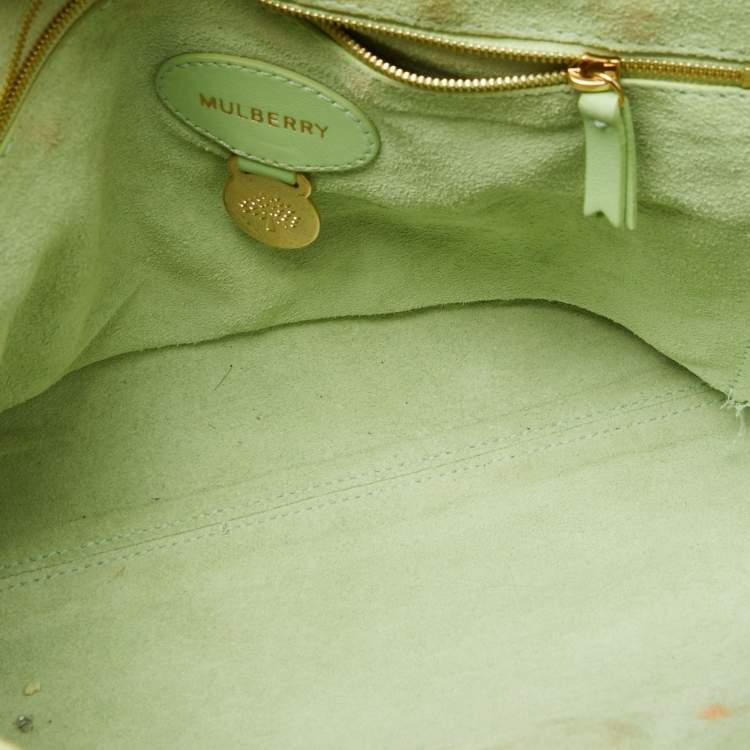 Pre Owned Mulberry Mint Green Leather Cecily Flower Top Handle Bag