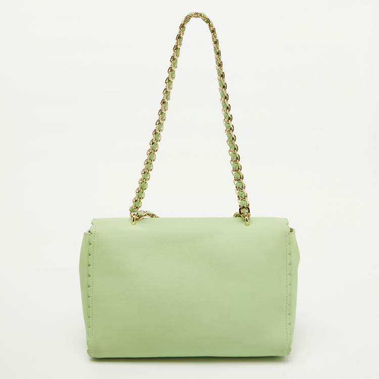 Pre Owned Mulberry Mint Green Leather Cecily Flower Top Handle Bag