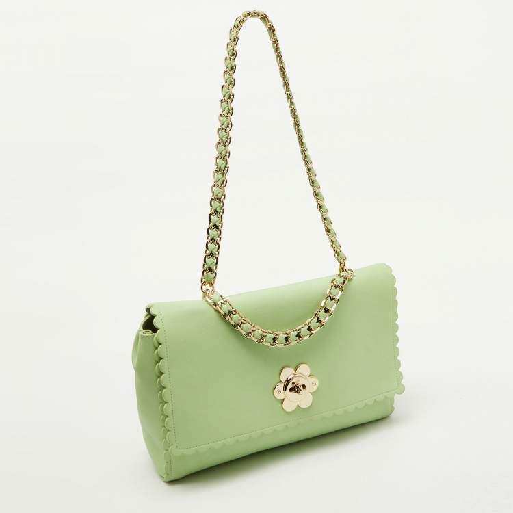 Pre Owned Mulberry Mint Green Leather Cecily Flower Top Handle Bag