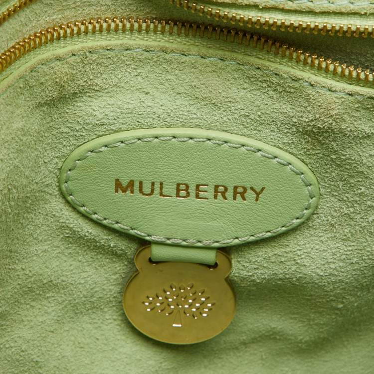 Pre Owned Mulberry Mint Green Leather Cecily Flower Top Handle Bag