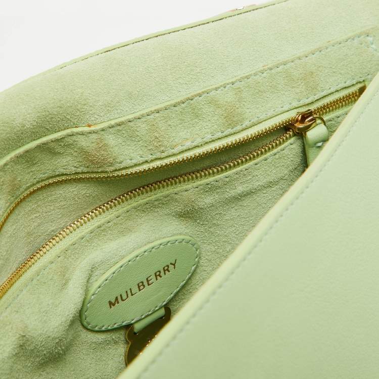 Pre Owned Mulberry Mint Green Leather Cecily Flower Top Handle Bag