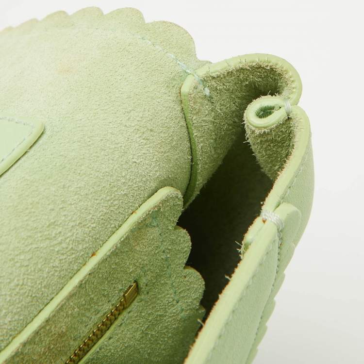 Pre Owned Mulberry Mint Green Leather Cecily Flower Top Handle Bag