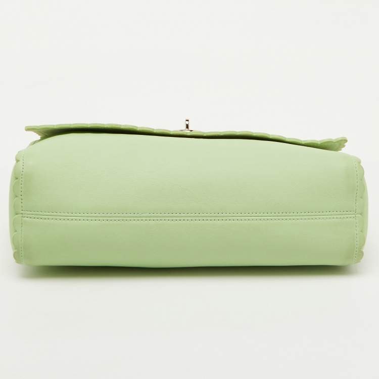 Pre Owned Mulberry Mint Green Leather Cecily Flower Top Handle Bag