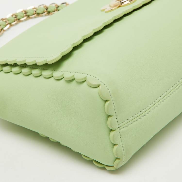 Pre Owned Mulberry Mint Green Leather Cecily Flower Top Handle Bag