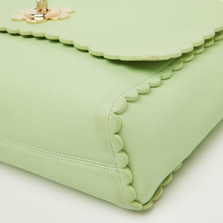 Pre Owned Mulberry Mint Green Leather Cecily Flower Top Handle Bag