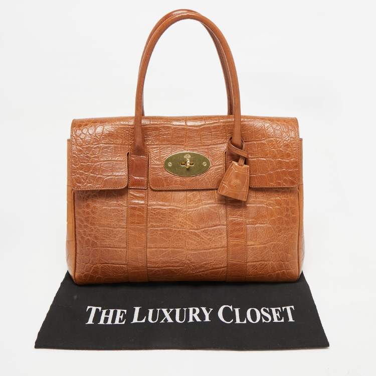 Pre Owned Mulberry Brown Croc Embossed Leather Bayswater Satchel