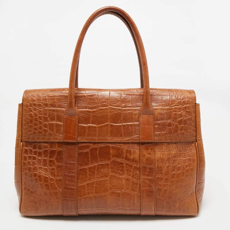 Pre Owned Mulberry Brown Croc Embossed Leather Bayswater Satchel