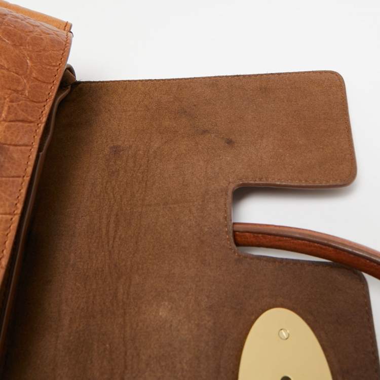 Pre Owned Mulberry Brown Croc Embossed Leather Bayswater Satchel