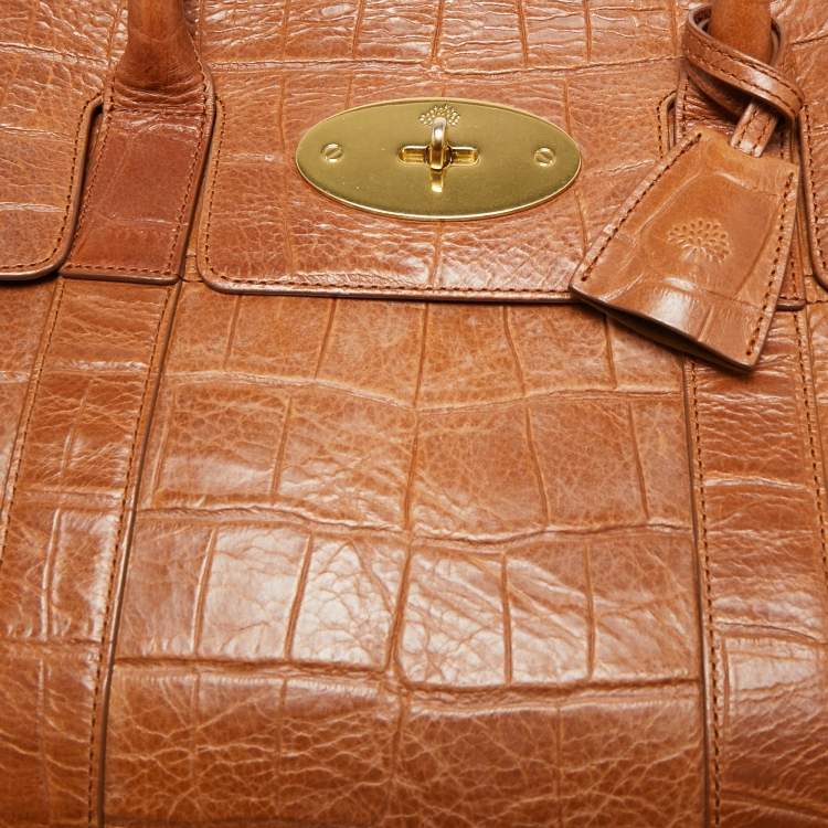 Pre Owned Mulberry Brown Croc Embossed Leather Bayswater Satchel
