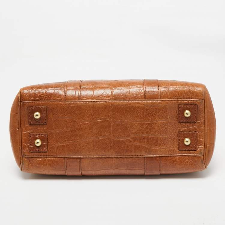 Pre Owned Mulberry Brown Croc Embossed Leather Bayswater Satchel