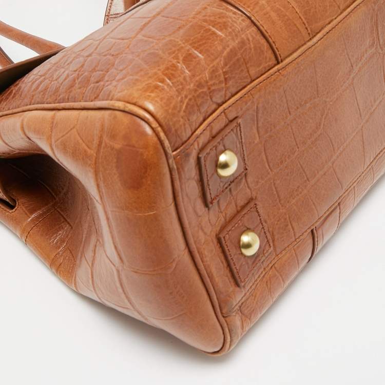 Pre Owned Mulberry Brown Croc Embossed Leather Bayswater Satchel
