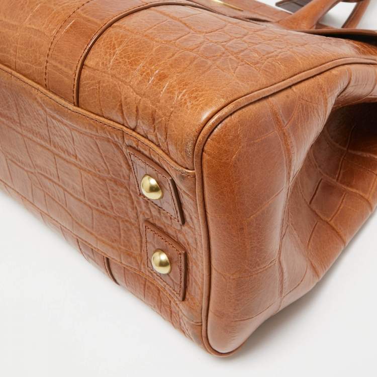 Pre Owned Mulberry Brown Croc Embossed Leather Bayswater Satchel