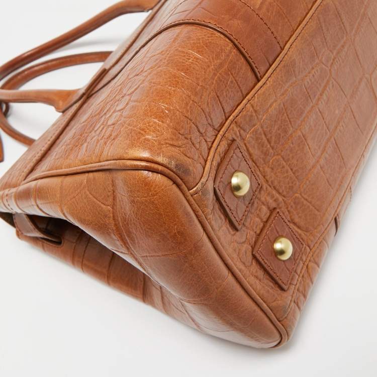Pre Owned Mulberry Brown Croc Embossed Leather Bayswater Satchel
