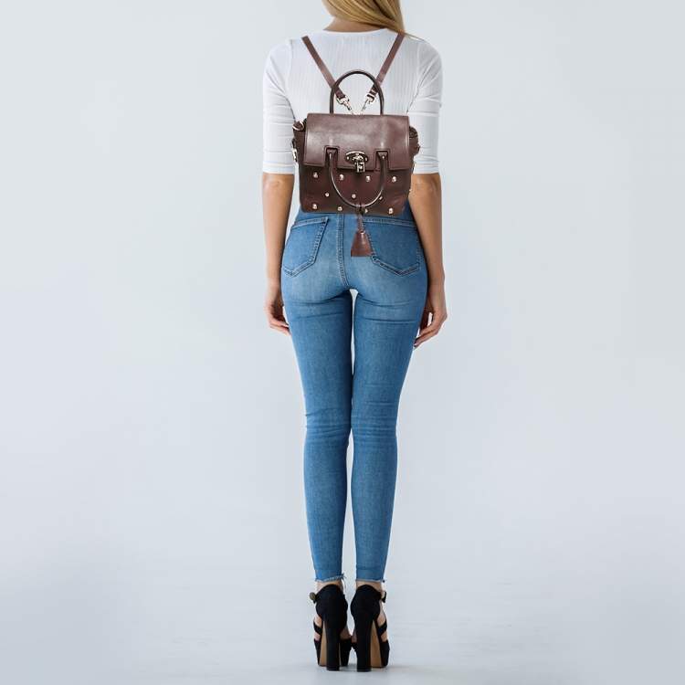Pre Owned Mulberry Burgundy Leather Cara Delevigne Studded Convertible Backpack