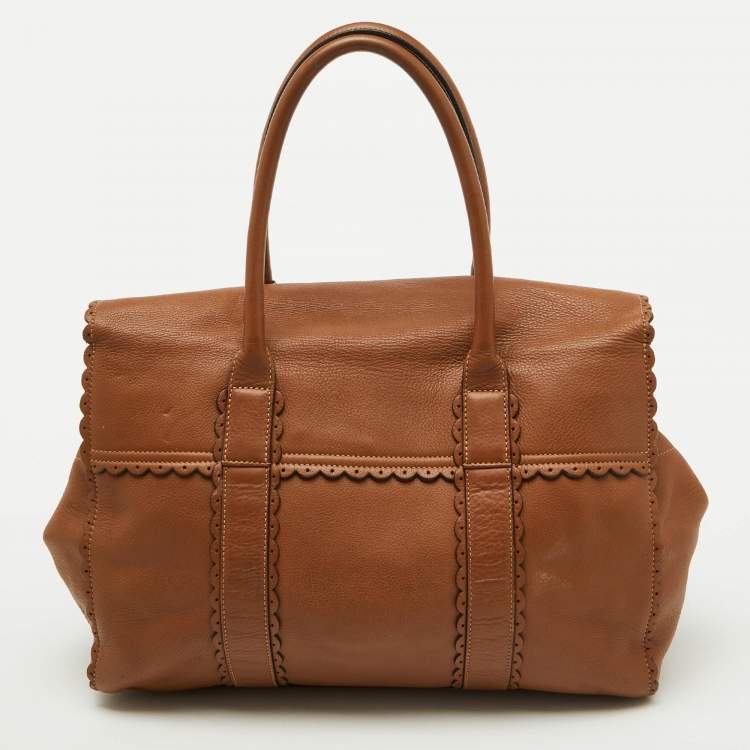 Pre Owned Mulberry Brown Scalloped Leather Bayswater Satchel