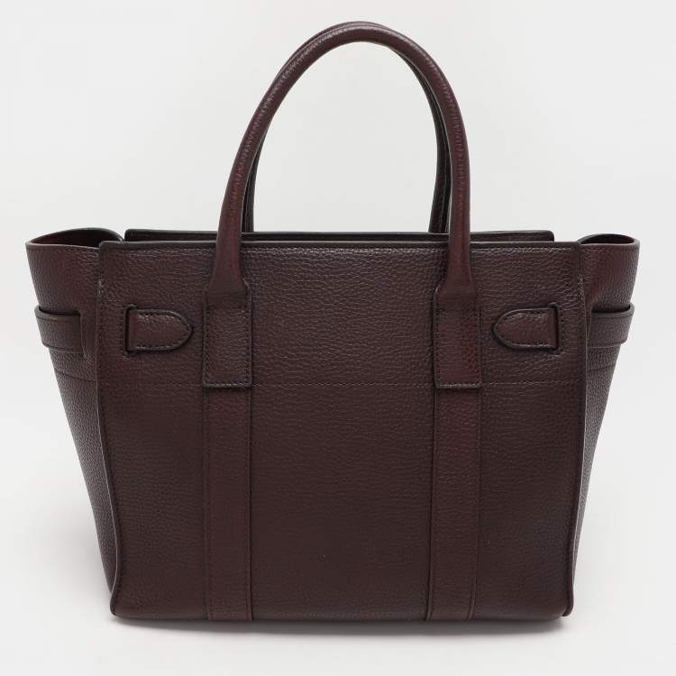 Pre Owned Mulberry Burgundy Leather Small Zipped Bayswater Tote