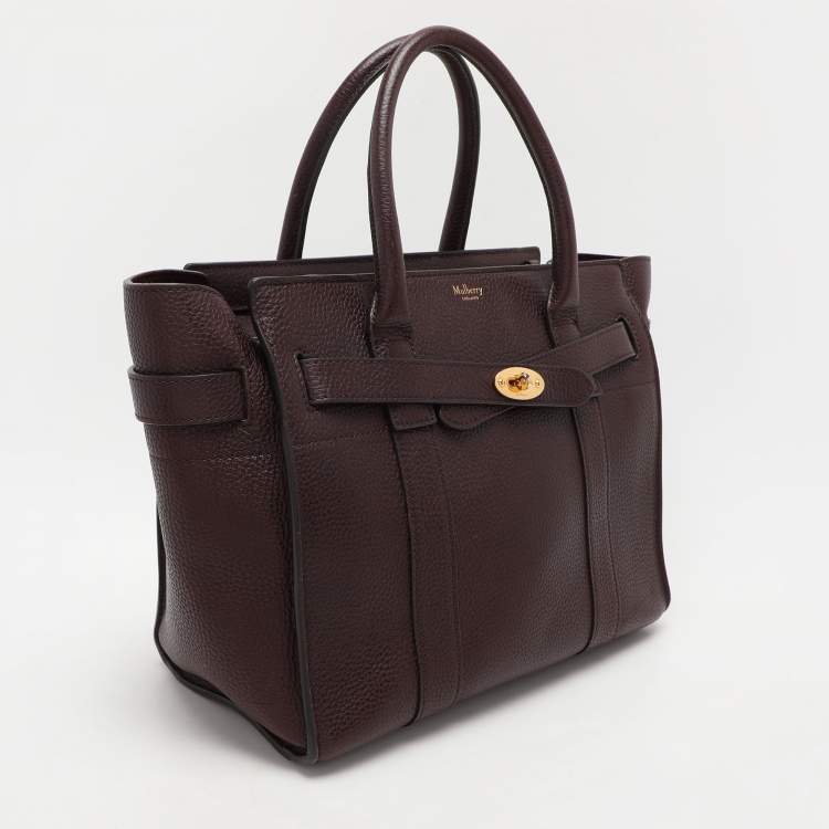 Pre Owned Mulberry Burgundy Leather Small Zipped Bayswater Tote