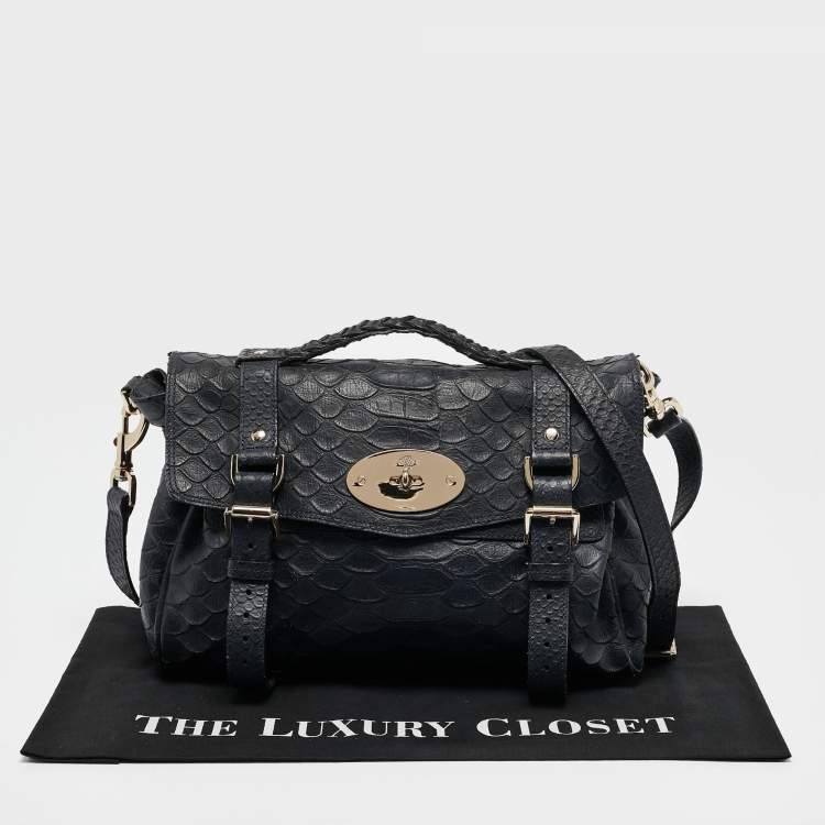 Pre Owned Mulberry Navy Blue Python Embossed Leather Alexa Satchel