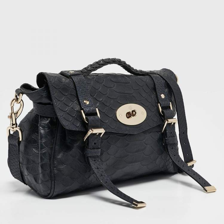 Pre Owned Mulberry Navy Blue Python Embossed Leather Alexa Satchel