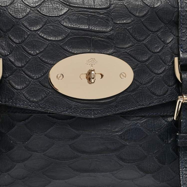 Pre Owned Mulberry Navy Blue Python Embossed Leather Alexa Satchel